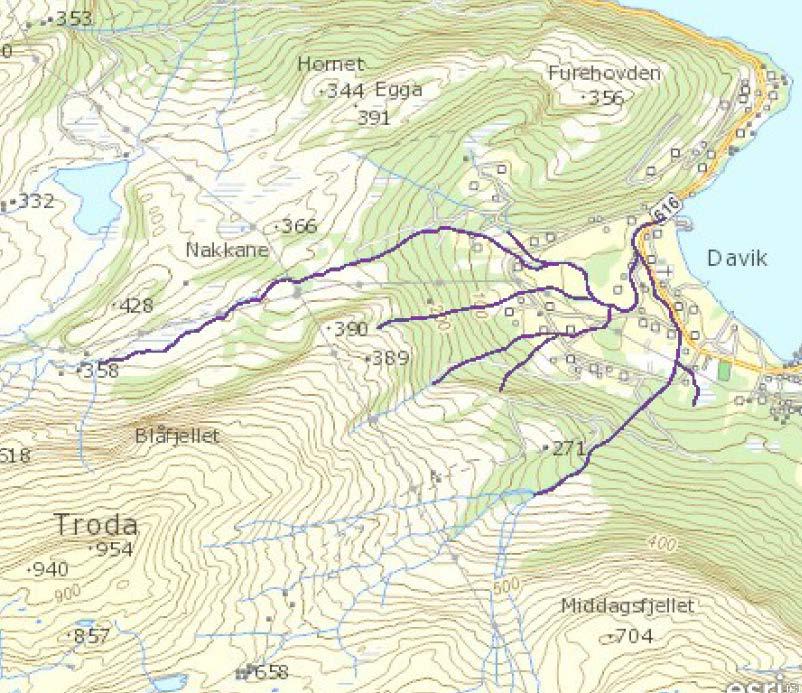 1 SKILDRING AV VASSFØREKOMSTEN Hausleelva renn ut i Nordfjord ved Davik i Bremanger kommune. Nedbørfeltet er på 12 km 2. Snaufjell/opent utgjer 68 % av nedbørfeltet, medan skog utgjer 20%.