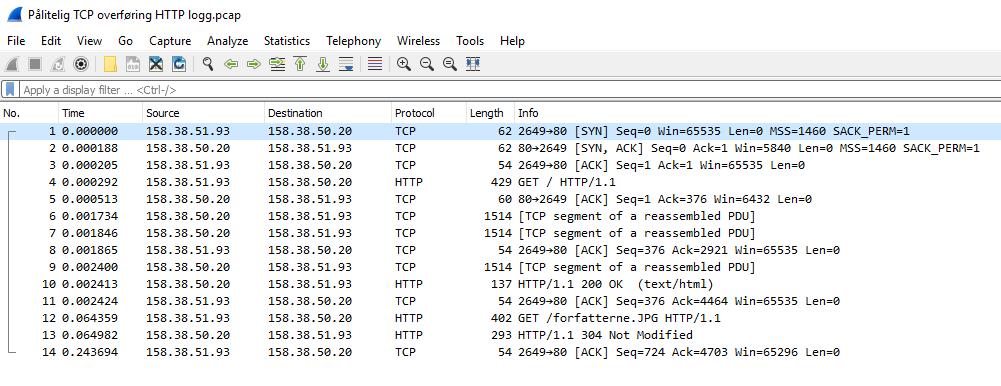 Eksempel fra WireShark Logging av to HTTP-GET requests Kan lastes ned fra: http://datakom.no/ressurser/logger/iid-http.