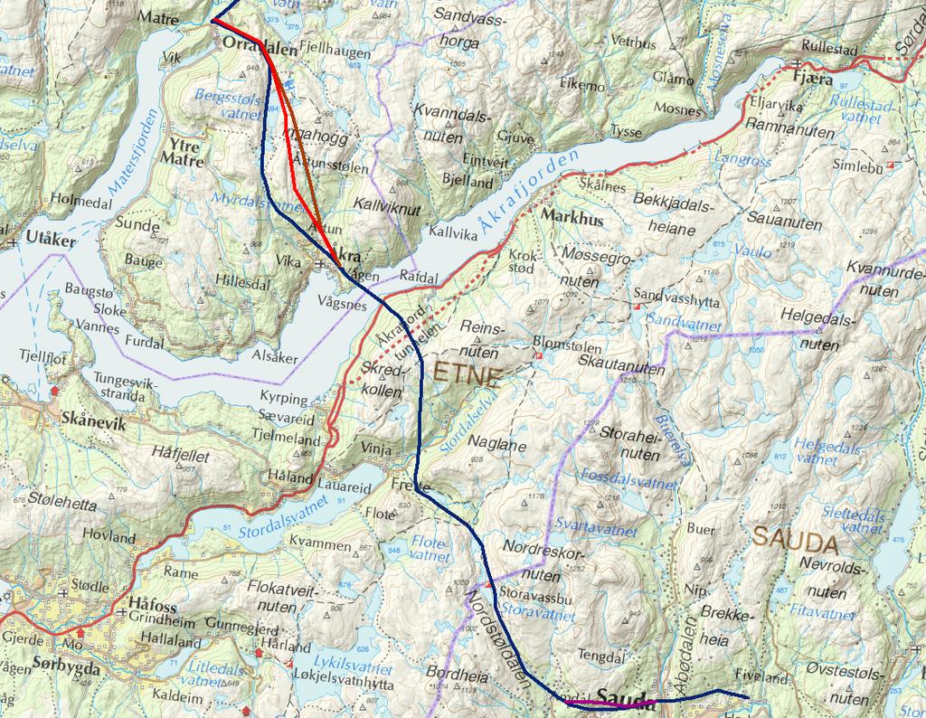 Figur 1: Delstrekningen Sauda Blåfalli