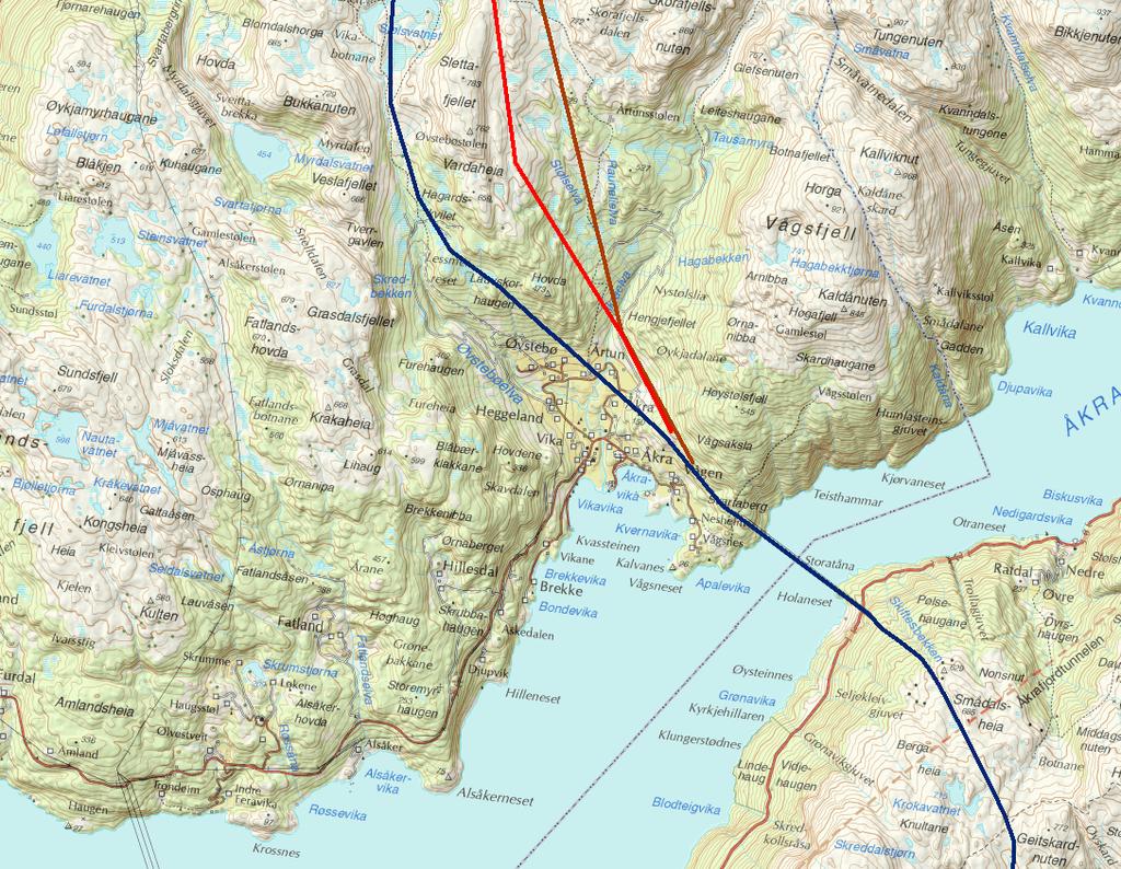 Figur C: Over Åkrafjorden, til traseskille og