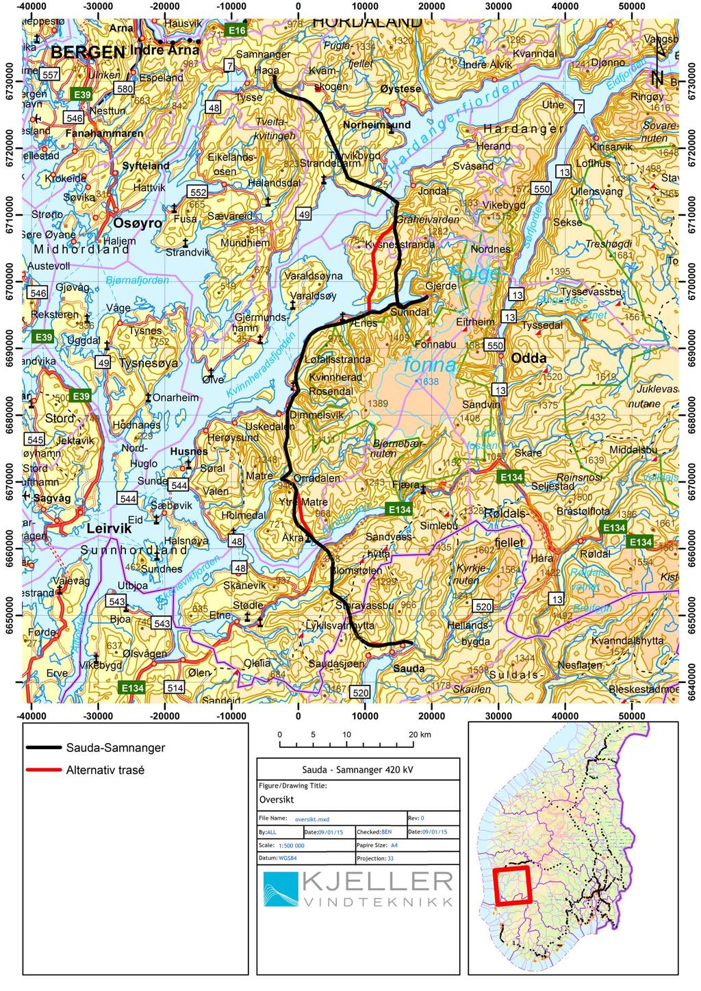 KVT/BEN/2015/R003 Figur 1: Oversikt over ledningstraseer.