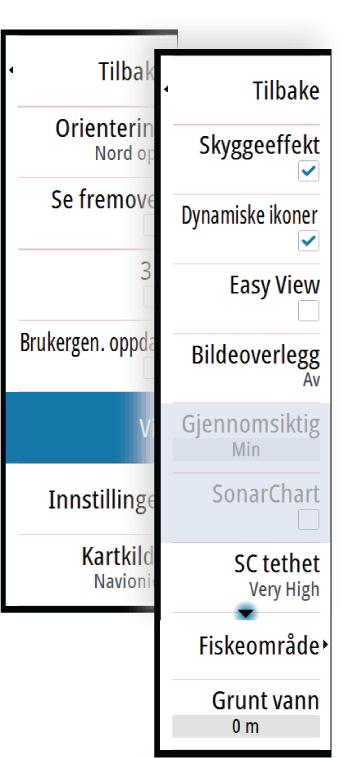 Fiskeområde Velg et dybdeområde som Navionics fyller med en annen farge. Dermed kan du utheve et spesifikt dybdeområde for fiskeformål.