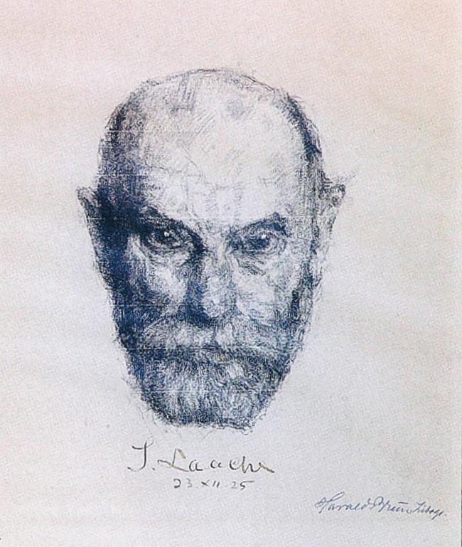 Figur 1. Søren Bloch Laache (1854 1941). Litografi av Harald Brun (1873 1927) i 1925. Jeg ønsker å korrigere bildet.