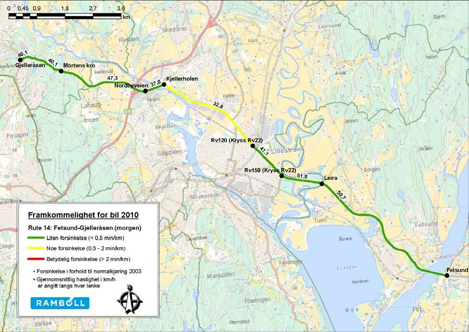 i forhold til normaltid Rute 14 Retning 141 Fetsund - Gjelleråsen -5 min/km 0 min/km 5 min/km 10 min/km 15 min/km Fetsund-Leira Leira-Rv159 (Kryss Rv22) Rv159 (Kryss Rv22)-Rv120 (Kryss Rv22) Rv120