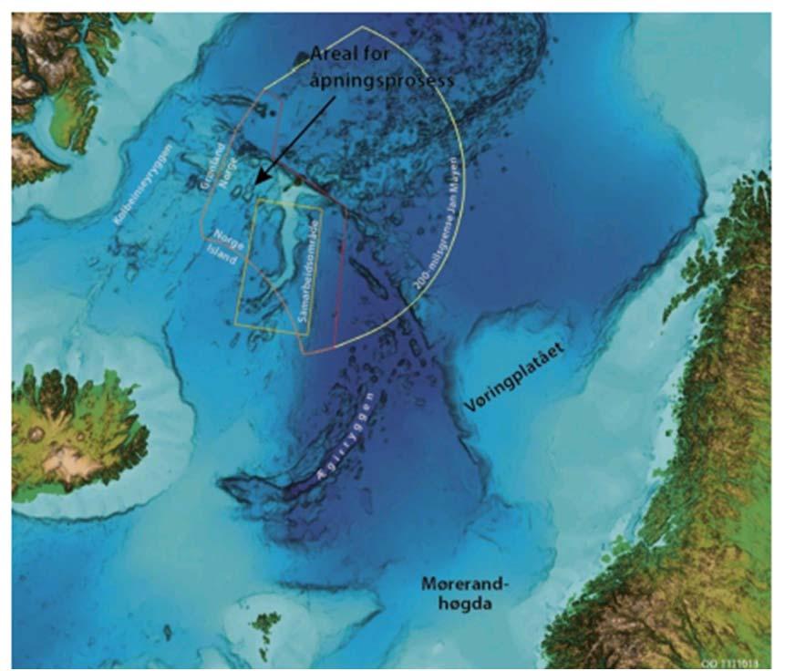 Kart 2.1 Areal for åpningsprosess ved Jan Mayen Kilde: Oljedirektoratet OD har utarbeidet scenarioer for petroleumsvirksomhet rundt Jan Mayen.
