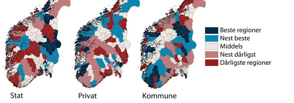 I kartene over har vi sett på vekstbidrag til sysselsettingen fra de ulike sektorene statlig sektor, privat sektor og kommunal sektor i og.