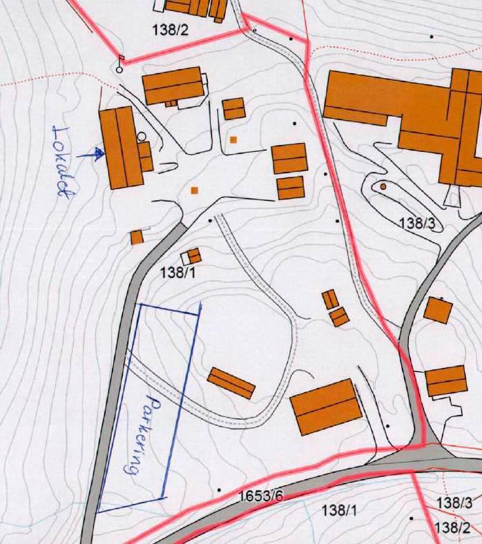 Figur 1 Deler av kommuneplanens arealdel for Midtre Gauldal kommune. Området det søkes dispensasjon er vist med rød pil.
