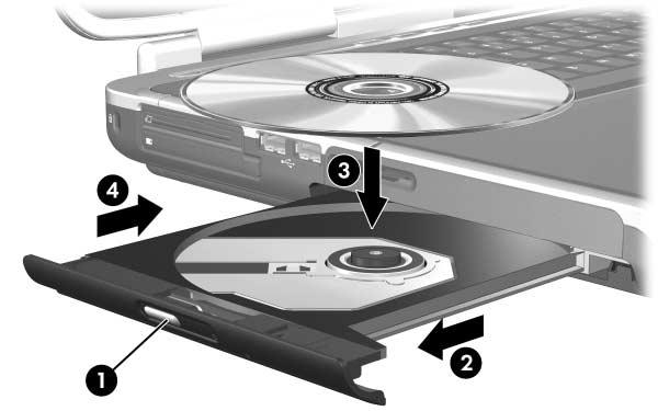 Disker og stasjoner Optisk stasjon Sette inn en optisk plate For å beskytte CD-en eller DVD-en bør du tak i kantene, og ikke på overflaten, av platen. Slik setter du inn en optisk plate: 1.