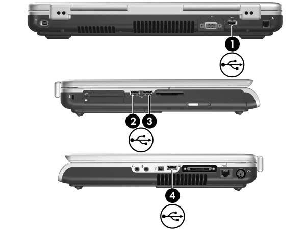 USB- og 1394-enheter Koble til USB-enheter Du kan koble en USB-enhet til en av de fire USB-kontaktene på maskinen.