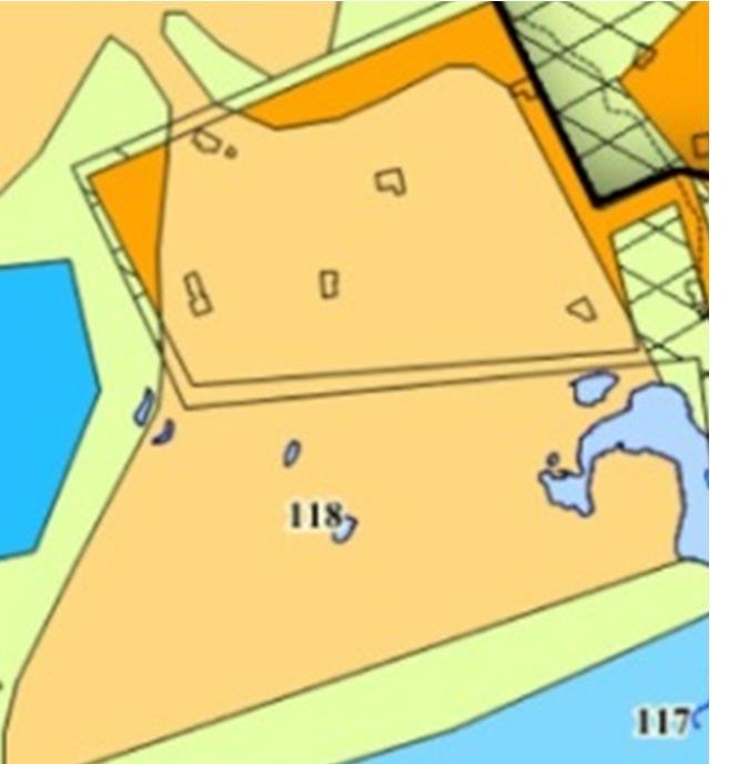 Område 118 i kommunedelplan Figur 4 Kartutsnittet viser område 118 i kommuneplanen under formålet