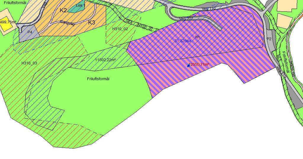 Figur 7 kartutsnittet viser hvor formålet næring / tjenesteyting er plassert i forhold til avsatt område for