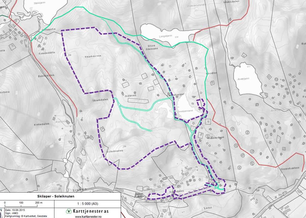 Kartet under viser skiløypeforbindelser fra planområdet til omkringliggende løypenett. Figur 34: Kart over skiløypetraseer.