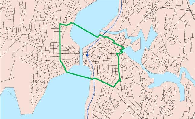 60 km, togturen til Oslo S tar 40-50 min, og toget går 2 ganger i timen. Likevel har Drammen en noe lavere pendlingsandel til Oslo (13%