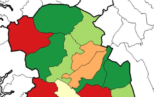 Figur 4.8 viser endringer i melkekvoter fordelt på kommuner i Oppland fra 2006 til 2015.