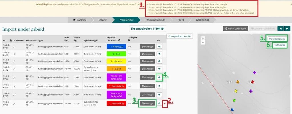 Import av Excel-skjema Du finner importmalen under Prøvepunktfanen. Når du laster opp må du velge undersøkelsestype for alle analyseverdier i import-skjema.