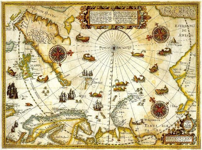 http://www.ub.uit.no/northernlights/nor/map06.htm Dette kartet over Arktis er fra 1599 viser Barentsz siste ekspedisjon. Klikk deg inn på linken og studer kartet nøye. Hva ser du der? Hvilke dyr?