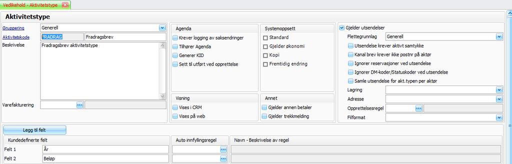 Rutine kjøres fra Start databaserutiner, rutinen heter Fradragsbrev. Rutinen legger ut aktivitet FRADRAG. Informasjon om skatteår og fradragsberettiget kontingent legges ut i verdifelt på aktiviteten.