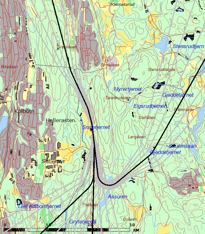 Nord_A Nord_B A Sør_B Sør_A Figur 6-2. Inn- og utflygingstraséer til landingsplass på Taraldrud med lateral spredning. M 1:35 000.