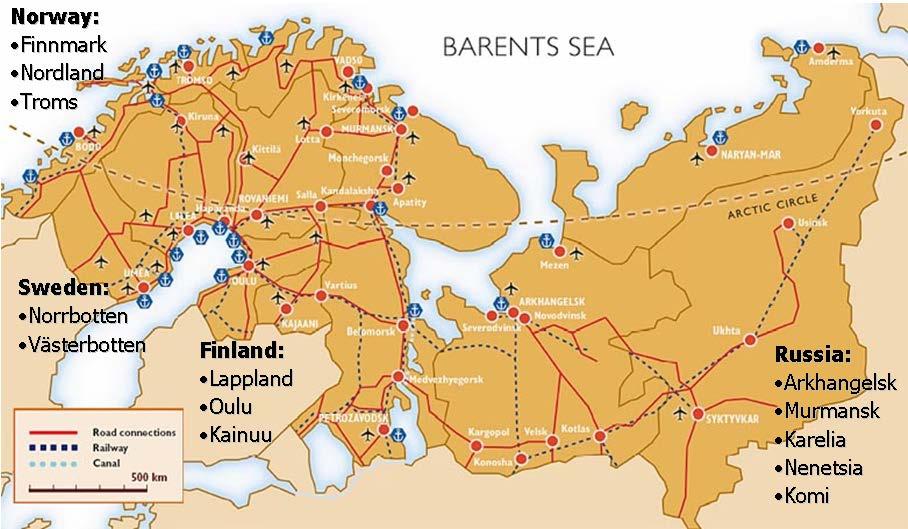 Nordområdene Hovedgrep i planperioden Prioritering av E6 + de grensekryssende forbindelsene E105, E8/rv. 93, E10, E12. Økt kapasitet og punktlighet på Ofotbanen/Malmbanan og Nordlandsbanen.