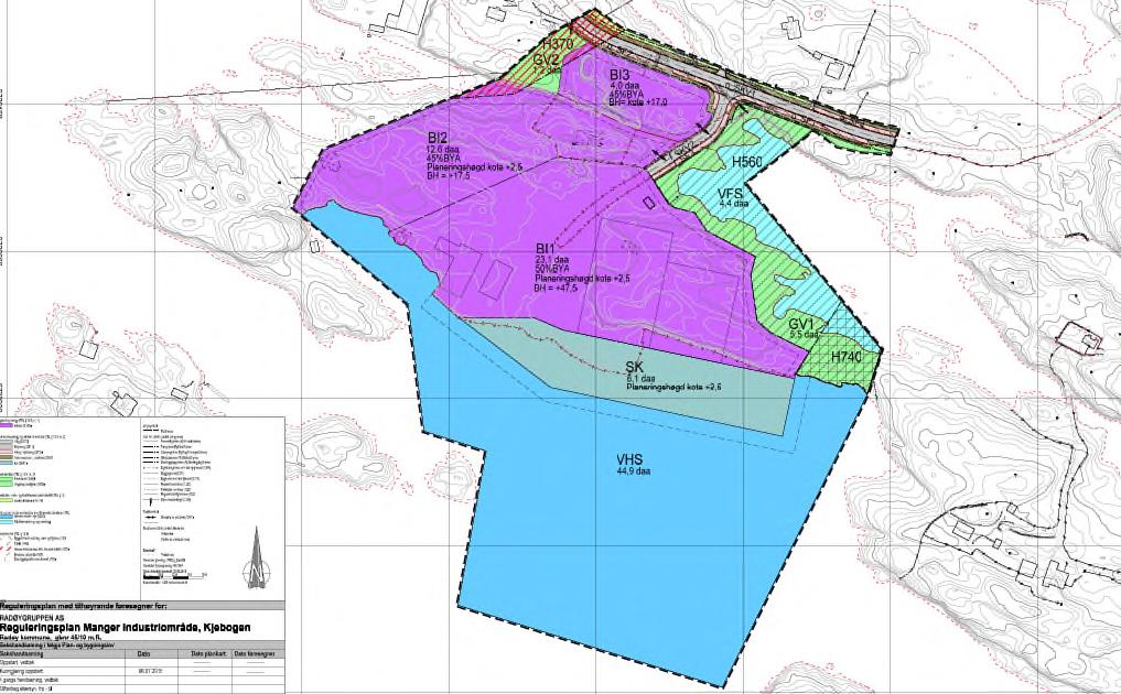 Side 24 av 53 3 Framlegg til plan Det er utarbeida framlegg til nytt næringsområde med tilhøyrande veg- og grøntområde.