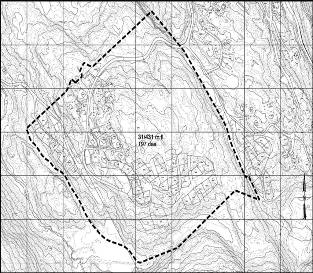 Bilettekst: Planen sin avgrensing. Aktuelt areal for nye fritidsbustadar ligg i sentralt og nordaust i området.