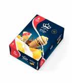 Friskis Multipack Appelsin- og jordbærsorbet. Krone-is Appelsin Multipack Appelsinsorbet og fløteis med vaniljesmak i vaffelkjeks med sjokoladeovertrekk.