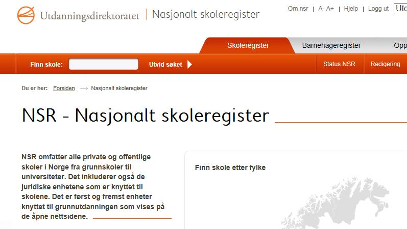 Nasjonalt Skoleregister (NSR) Skolen må selv oppdater info i NSR, Gjelder adresse,