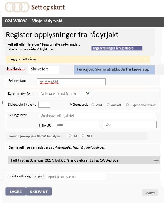 Jegere kan registrere opplysninger fra rådyrjakt i Sett og skutt.