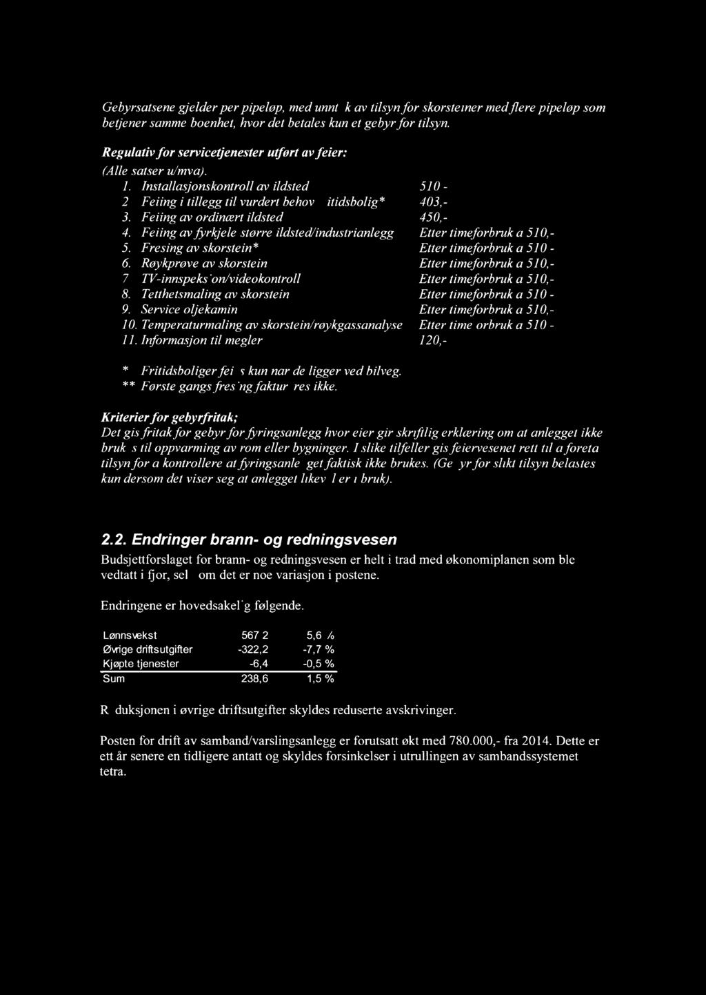 Feiing av ordinært ildsted 450, 4. Feiing av ftrkjele/starre ildsted/industrianlegg Etter timeforbruk a 510, 5. Fresing av skorstein** Etter timeforbruk a 510, 6.