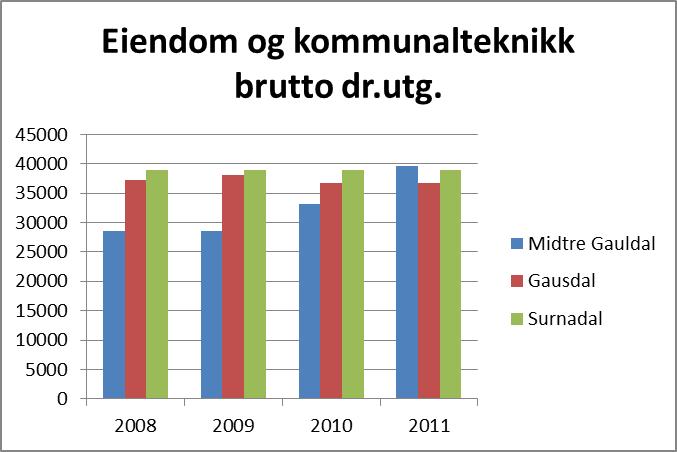 Brutto driftsutgifter 2008 2009 2010 2011 Midtre Gauldal 28489 28495 33231 39638 Gausdal 37238 38022 36672 36672 Surnadal 38865 38865 38865