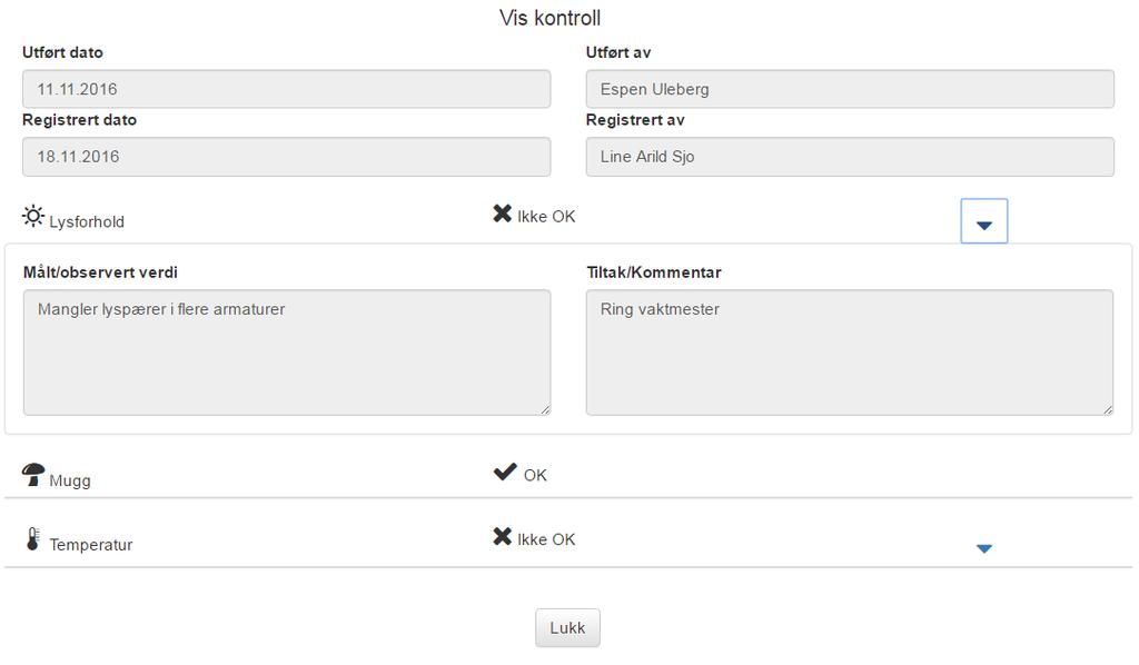 Viser tilhørende observasjon for kontrolltyper