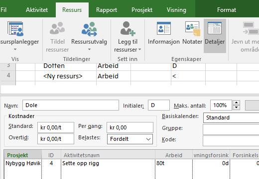 4.2.6 Fanene i båndet, «Ressurs» «Detaljer» viser hvilke