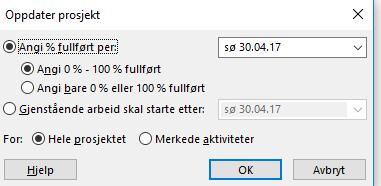 4.4.10 Fanene i båndet, «Prosjekt» Trykker man på «Oppdater prosjekt, så kommer nytt felt opp.