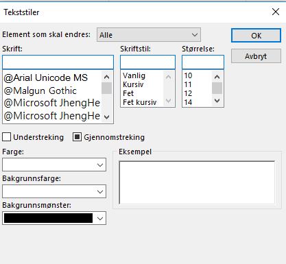 4.6.1 Fanene i båndet, «Format» Trykker man på «Tekstfiler» så kommer det opp en sub-meny som gjør det mulig å gjøre selektive tekst editeringer.