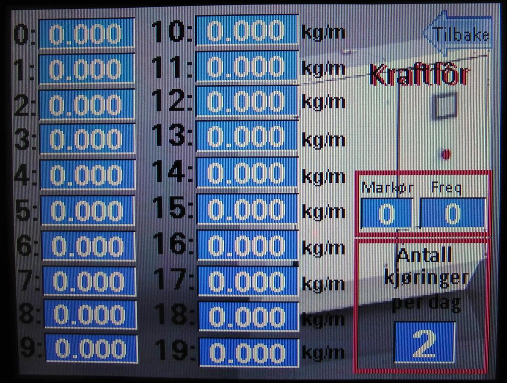 48 P LS - INNSTILLINGER KRAFTFÔR Startside - Kraftfôrdosering Denne menyen gir tilgang til instillinger for