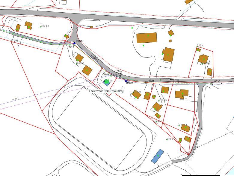 Eksisterende VA-nett Mange private stikkledninger i området, og ingen sikre data på disse.