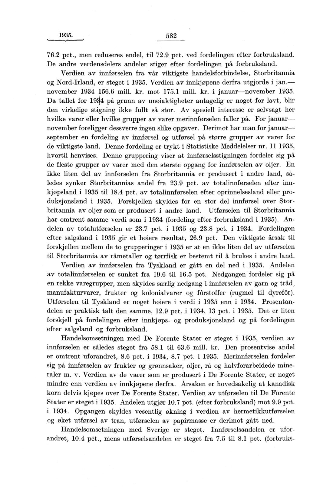 1935. 5 82 76.2 pct., men reduseres endel, til 72.9 pct. ved fordelingen efter forbruksland. De andre verdensdelers andeler stiger efter fordelingen på forbruksland.