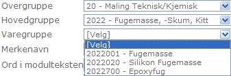 Artikkelens merkenavn Ord som finnes i modulteksten Dersom man ønsker å søke etter varer som oppfyller en gitt standard kan man benytte dette feltet.