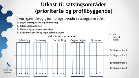 Den reviderte strategien bør være et kortere dokument enn nåværende - et måldokument med noen få institusjonelle tiltak under hvert virksomhetsområde som gjenspeiler prioriteringene i