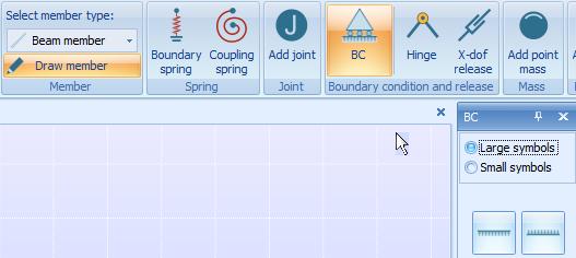 A.1. GUI 21 A.1.17 Konflikt mellom joint/member buttons og boundary conditions button Feil Når man trykker på knappen som viser frem boundary conditions-panelet, etter å ha trykket på enten joint