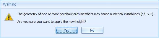 42 TILLEGG A. RELEASE NOTES - VERSJONSMERKNADER Figurer - Parabolic arch members Figur A.62: Parabolic arch member som er veldig krapp/spiss i toppen. Figur A.63: Etter endring: Advarsler i error list pga.