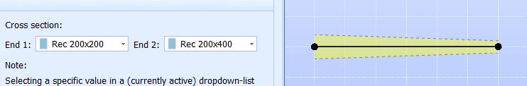 108: Member med ulik tverrsnittstørrelse i hver ende - Ende 1 (joint 1) har Rec 200x200, ende 2 (joint 2) har Rec 200x400 Figur A.109: Samme member som i figur A.