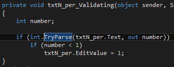 Dt finnes tilsvarende metoder for flyttall. Figur A.163: Koden viser hvordan Mask properties brukes til å kontrollere formatet i input-tekstfelter (og output-tekstfelter).