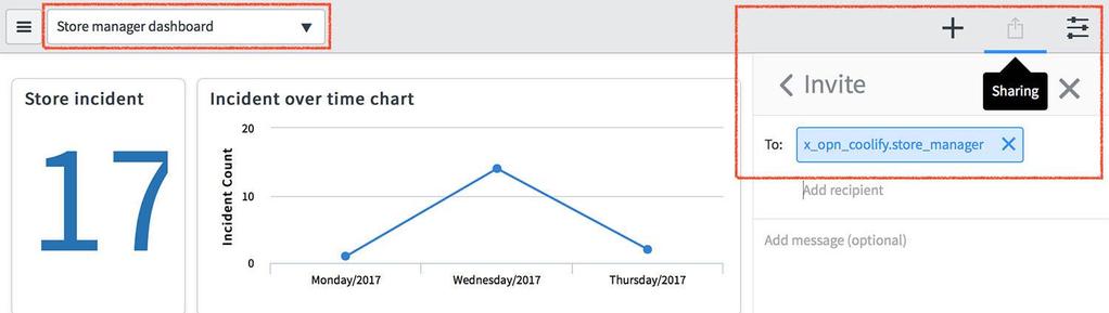 I navigasjonsbaren, gå til Performance Analytics > dashboard. 2. Velg dashboard som skal deles til butikksjef, den ligger oppe på venstre siden av dashboard. 3.