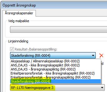 Årsregnskap for skadeforsikring (RR-0004) I Opprett årsregnskapsdokumenter kan det nå opprettes årsregnskap for skadeforsikring i henhold til den nye oppstillingsplanen for slike selskaper (RR-0004).