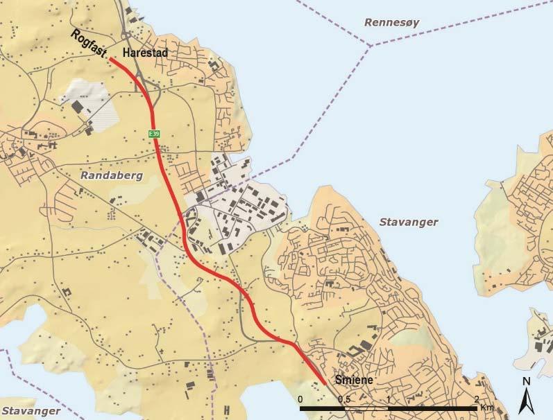 E39 Smiene-Harestad Kostnad: 2 700 mill. kr (føreset 1 600 mill. kr i bompengar) E39 Smiene-Harestad omfattar ein om lag 4,5 km lang vegstrekning mellom Smiene i Stavanger og Harestad i Randaberg.