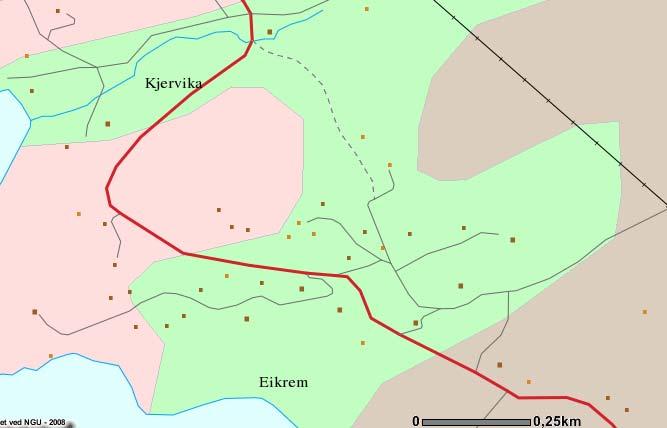 Totalsonderingene viser i hovedsak relativt tette morenemasser. Unntaket er et myrområde i søkket mellom Furuhaugen og Kolåsen med løsere masser i de øverste 4 m.