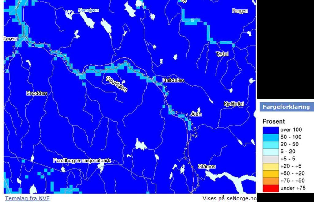 18 ROS-analyser med hensyn til værrelaterte hendelser Figur 13 Informasjon om prosentvis endring i vinteravrenning fra 1961-1990 til 2071-2100fra 1961-1990 til 2071-2100 (Kilde: http://senorge.