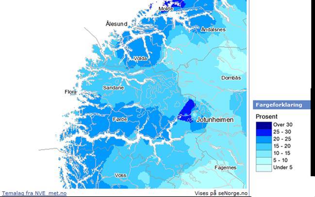 Temperatur- og nedbørendringer 2050 og 2100) Figur 2 Prosentvis endring i normal