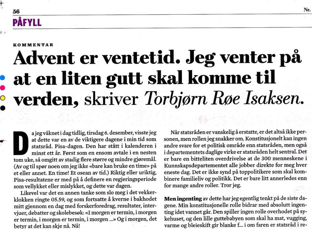 Torbjørn Røe-Isaksen: Pisa-dagen Morgenbladet 6.